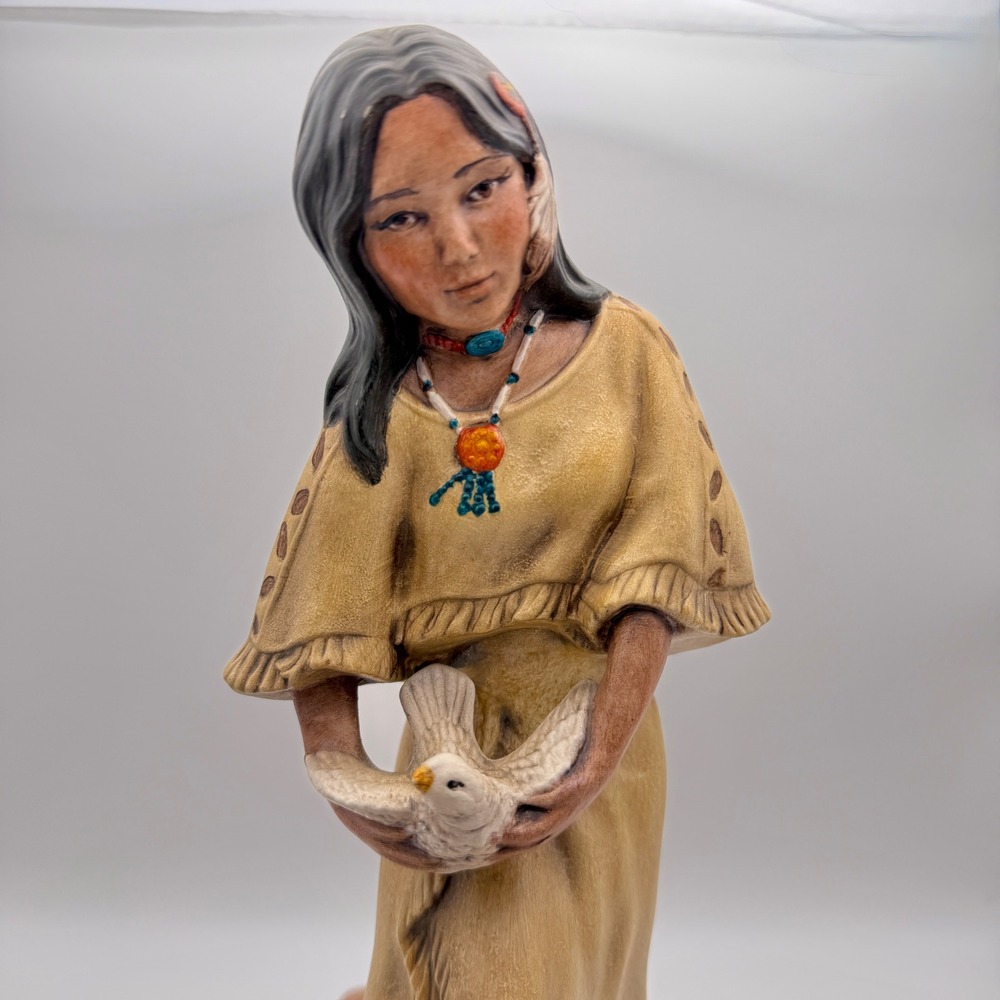 Native Woman Holding Dove Ceramic Figurine Signed Southwest Boho Rustic Decor - Picture 6 of 7